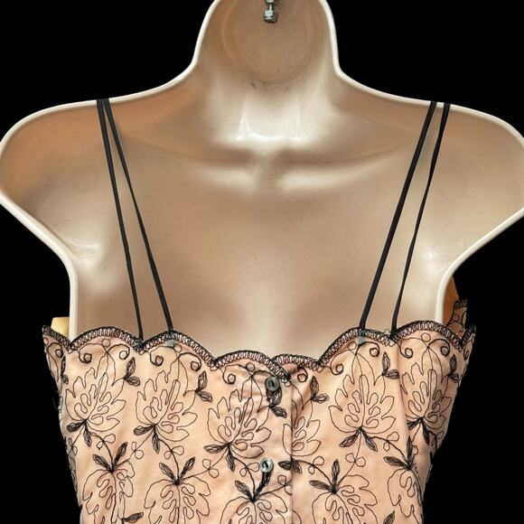 Vintage 1950s Sheer Cupcake Chiffon Embroidered Party Dress Pink & Black XS - Picture 5 of 16